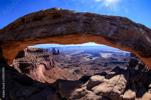 View to the Mesa Arch  Island in the Sky district  Canyonlands National Park  USA