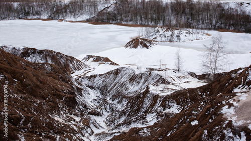 Beautiful view of snow- covered quarries