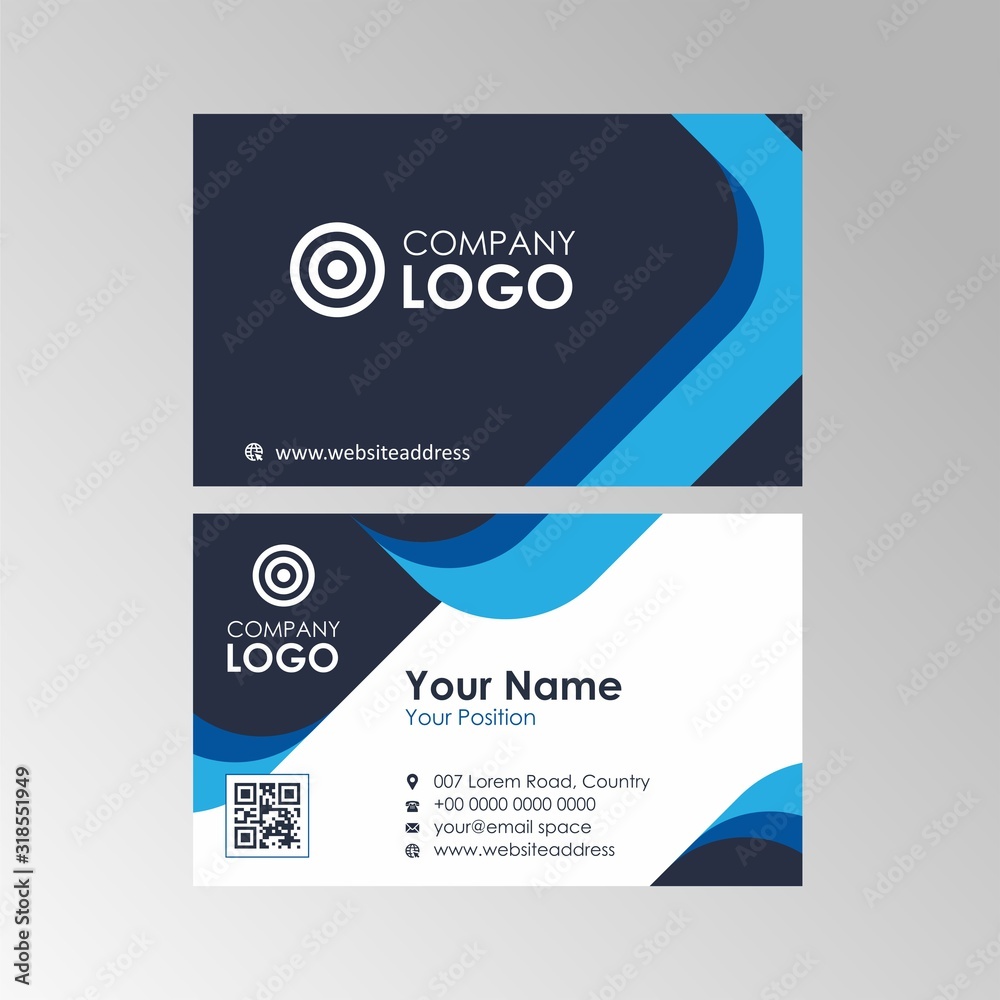Modern Flat Business Card Template Design With Blue Abstract Color, Professional Business Card Vector