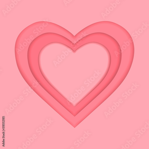 3D vector paper cut Valentines day card template. Valentine's day paper carve background. Modern origami design with pink heart.