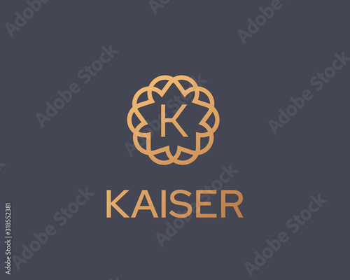 Premium letter K vector logotype. Elegant floral frame with letter icon logo. Alphabet symbol mark.