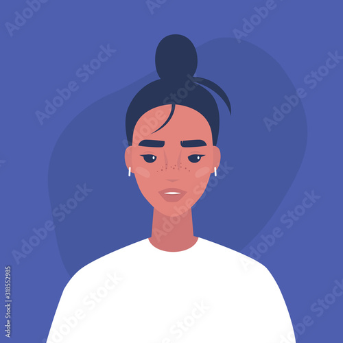 Flat vector portrait of a young millennial female character