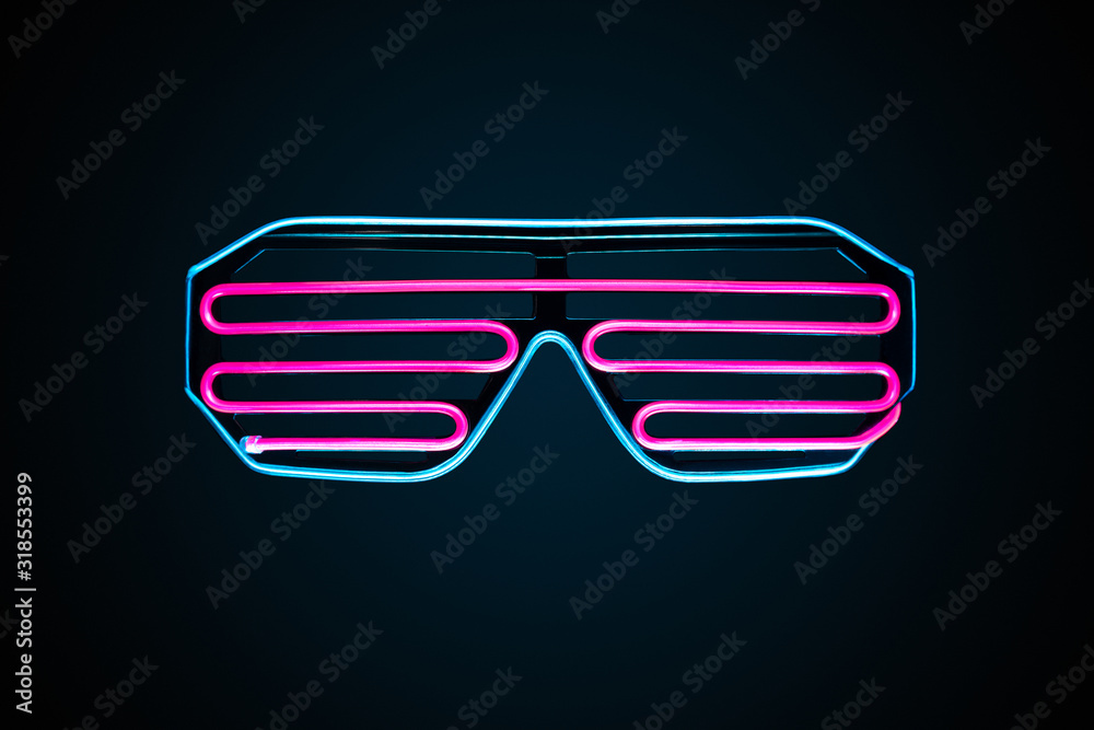 Cyberpunk futuristic neon glasses isolated on dark background Stock Photo |  Adobe Stock