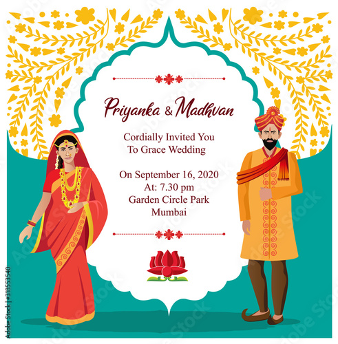 indian hindu wedding card invitation design template vector