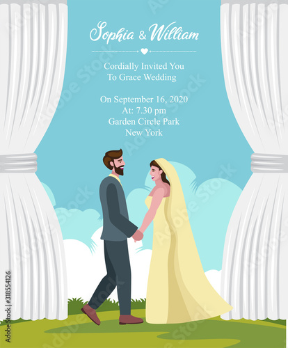 wedding invitation template design with couple vector