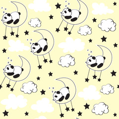 Handdoek met foto Slapende dieren patronen Slapende pandabeertjes op gele maan  © Lucky Project