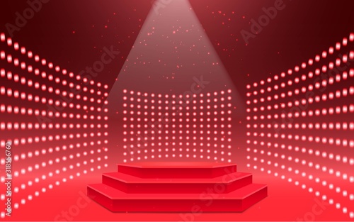 red podium and red spotlight on the studio room