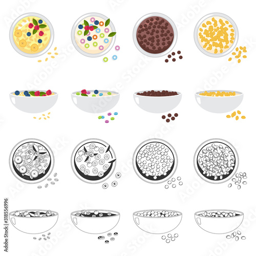 Cereal bowl vector cartoon set isolated on a white background.