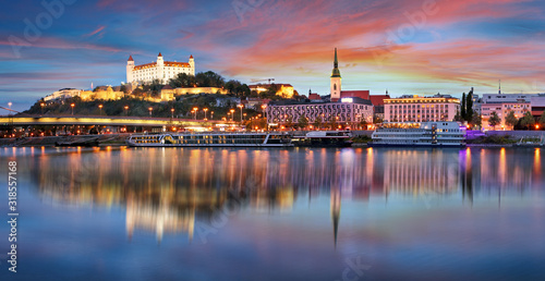 Canvas Print Sunset in Bratislava with danube river, Slovakia