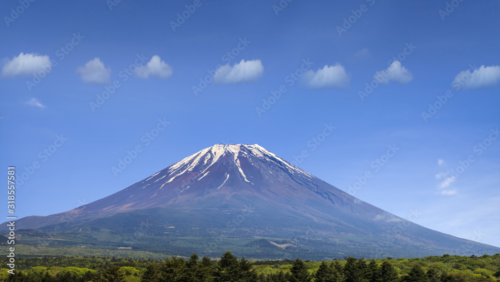 Fototapeta premium nice mountain with align clouds with nice blue and green tree