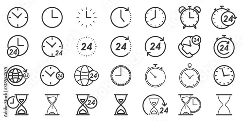 Vector Time and Clock icons in thin line style.