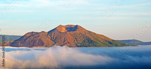 Aerial from Mt. Batur on Bali Indonesia at sunrise