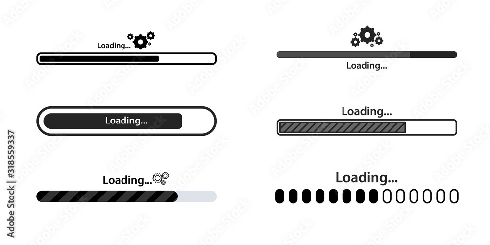 Set of Loading bar icon. Download progress. Process upload. Loading. Big set Load icon. Progress bar for upload download round process for Website