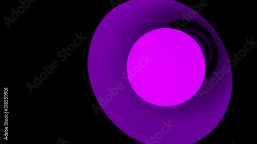 Close-up of a lamp with lilac light on a black background.