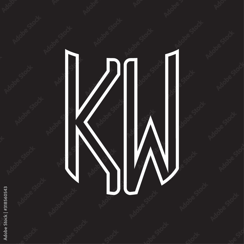 KW Logo monogram with ribbon style outline design template