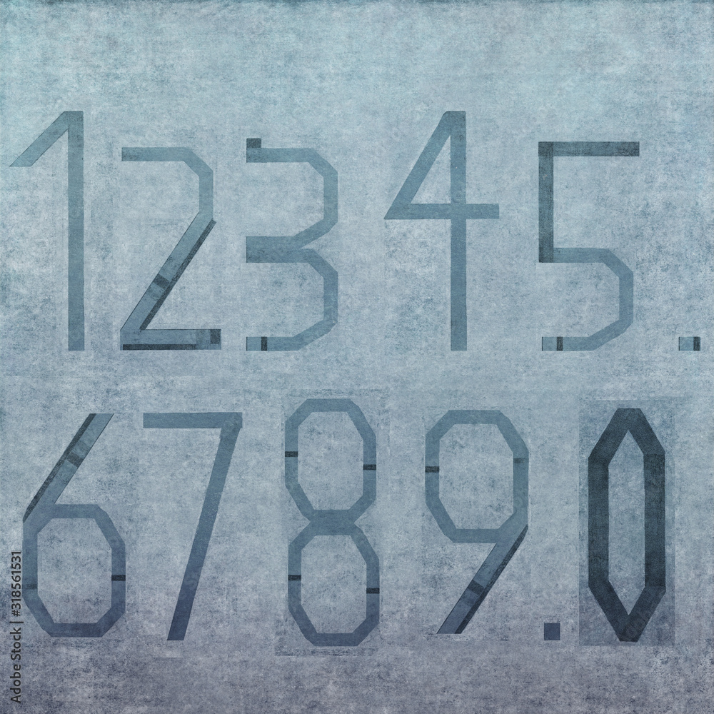 The ten digits of the Arabic numeral system against textured background. Useful design element. The ten digits of the Arabic numeral system against textured background. Useful design element.
