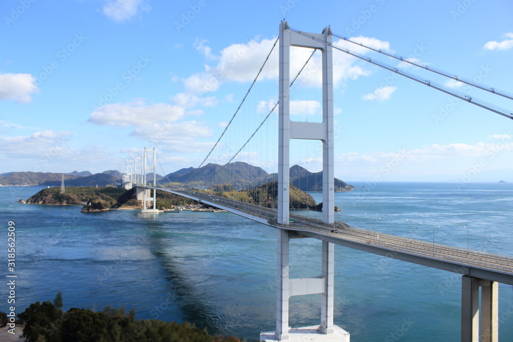 Stylish bridge across on the blue beautiful ocean in Japan Stylish bridge across on the blue beautiful ocean in Japan