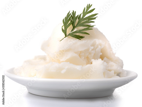small plate of lard, isolated on white photo