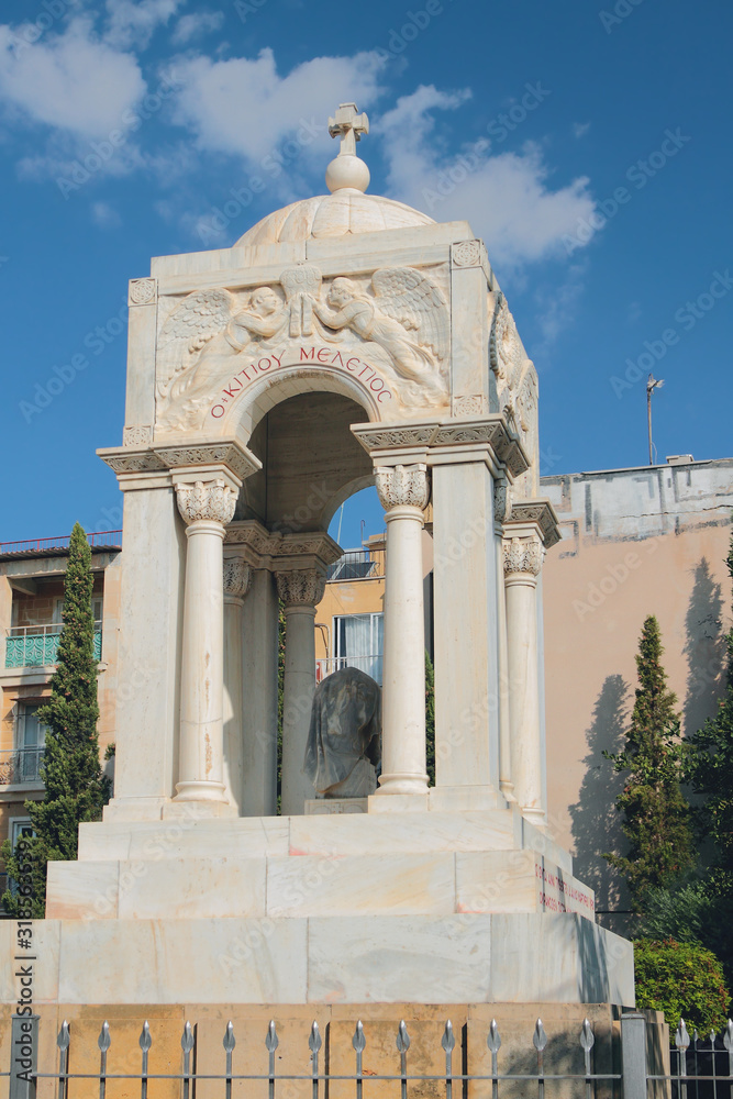 Marble mausoleum in courtyard of Virgin Faneromeni Church. Nicosia, Cyprus