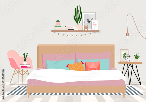 Cozy bedroom in pastel colors