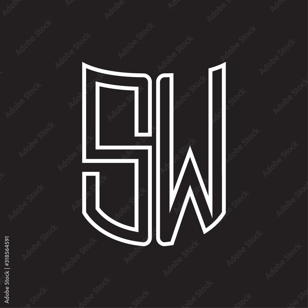 SW Logo monogram with ribbon style outline design template