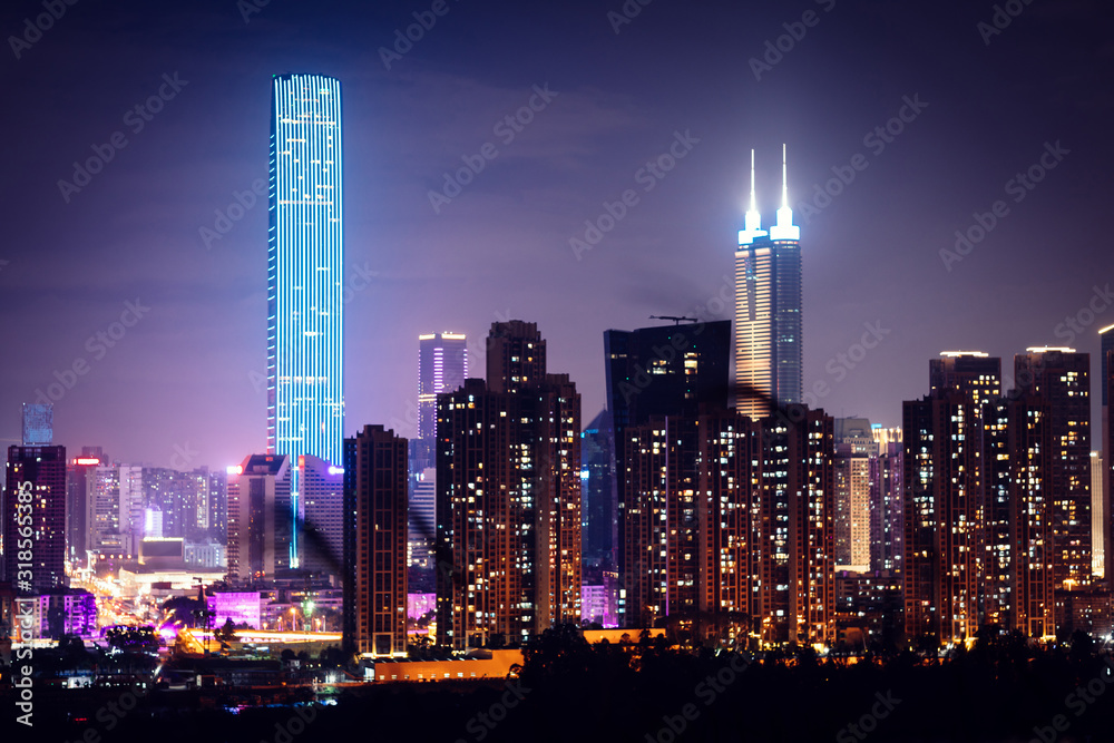 Fototapeta premium Beautiful nightscape of shenzhen city in China