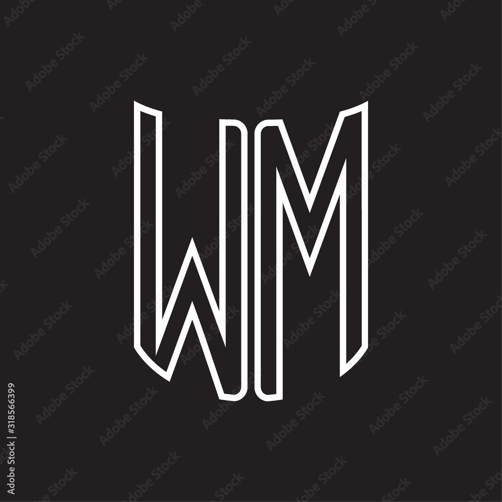 WM Logo monogram with ribbon style outline design template