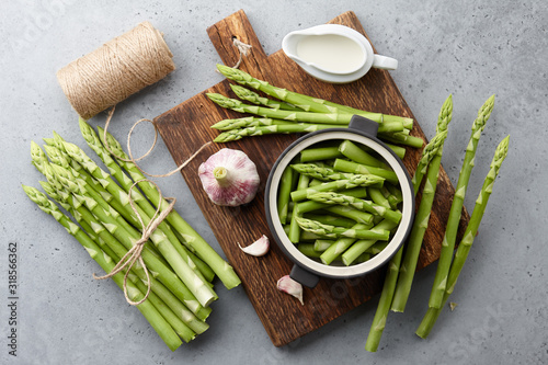 Fresh green asparagus cooking