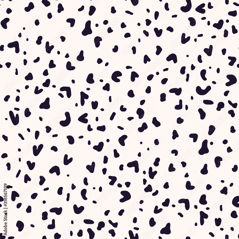 Abstract Hand-Drawn Black and White Spot Animal Skin Vector Seamless Pattern. Organic Fragments. Terazzo marks.
