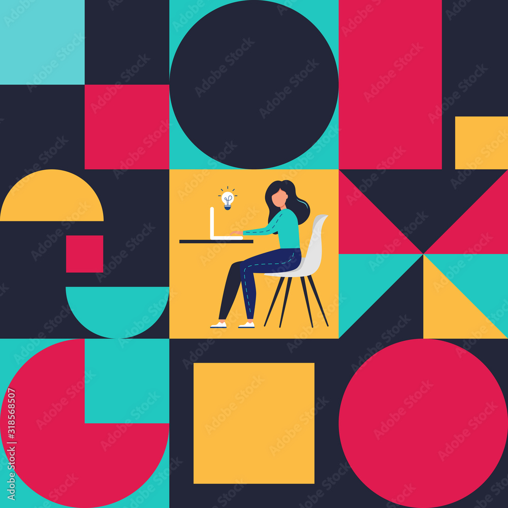 Retro Swiss graphic modernism, poster with people and geometric shapes. Vector illustration Retro Swiss graphic modernism, poster with people and geometric shapes. Vector illustration