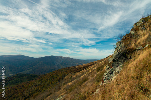 Carpathian mountains steep rocks landscape scenic view autumn time cloudy sky background