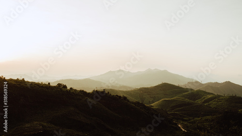 landscape morning sun shone on the mountain.