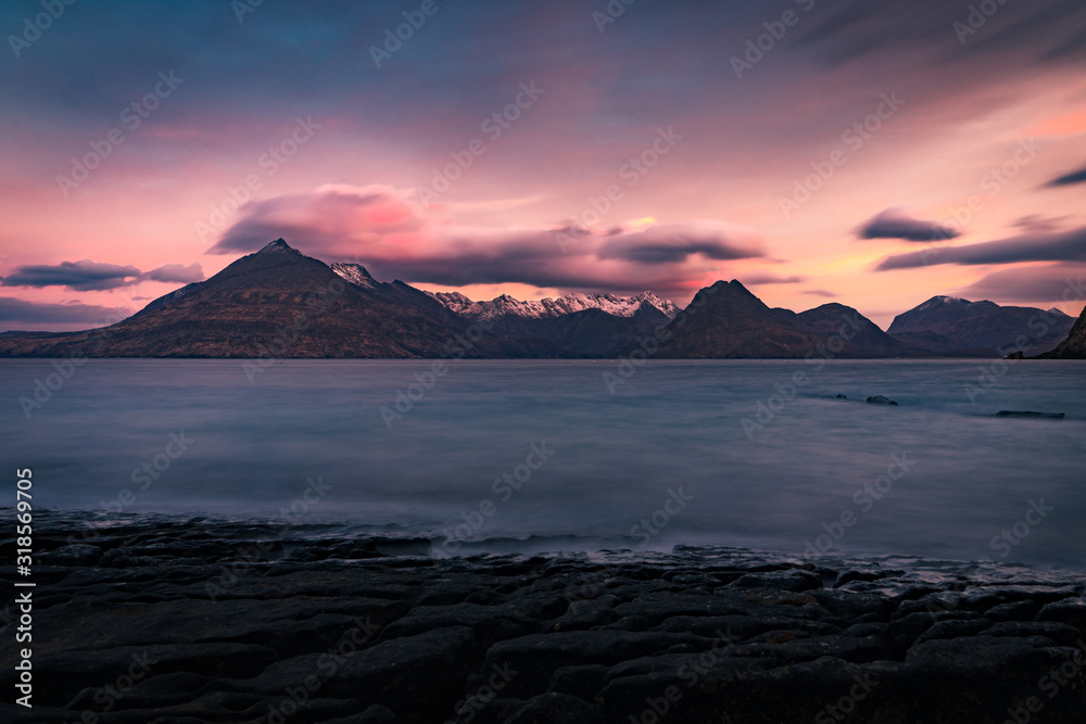 Colorful sunrise from the Elgol, Isle of Skye