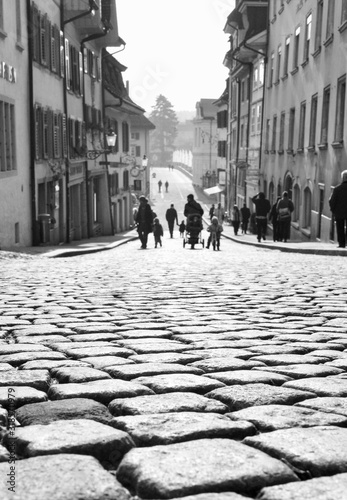 Cobblestone street in old city of Solothurn  Switzerland
