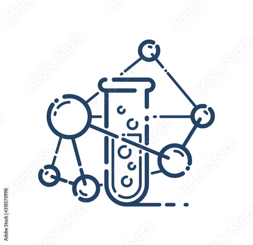 Test tube and molecule connection vector simple linear icon, science chemistry and medicine analysis line art symbol, laboratory research.