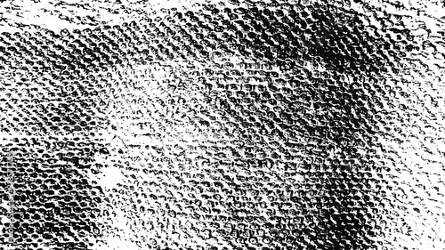 Distressed fabric texture. Vector texture of weaving fabric. Grunge background. Abstract halftone vector illustration. Overlay for interesting effect and depth. Black isolated on white background.