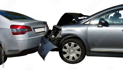 Two cars in an accident isolated on a white