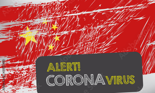Coronavirus - Warning Sign on Chinese Flag