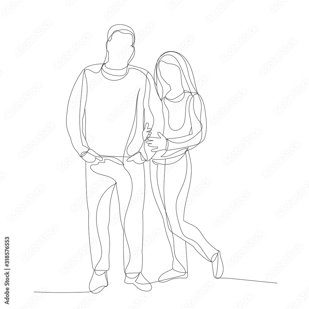 vector, isolated, single line drawing continuous, girl and guy