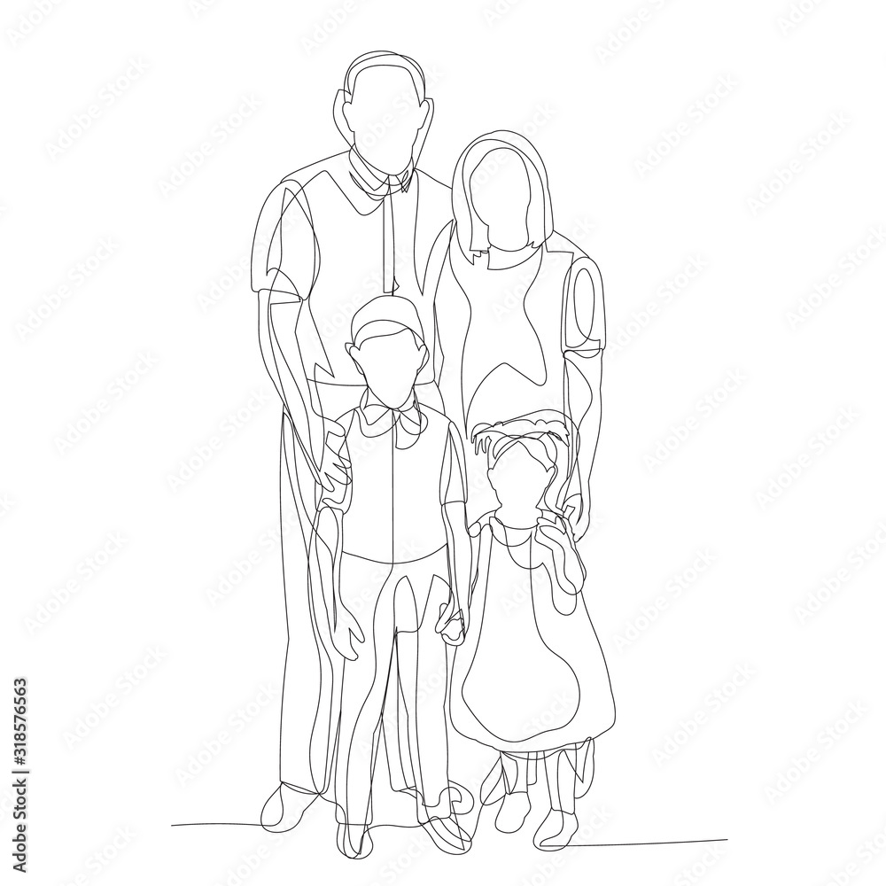  isolated, single line drawing continuous, family