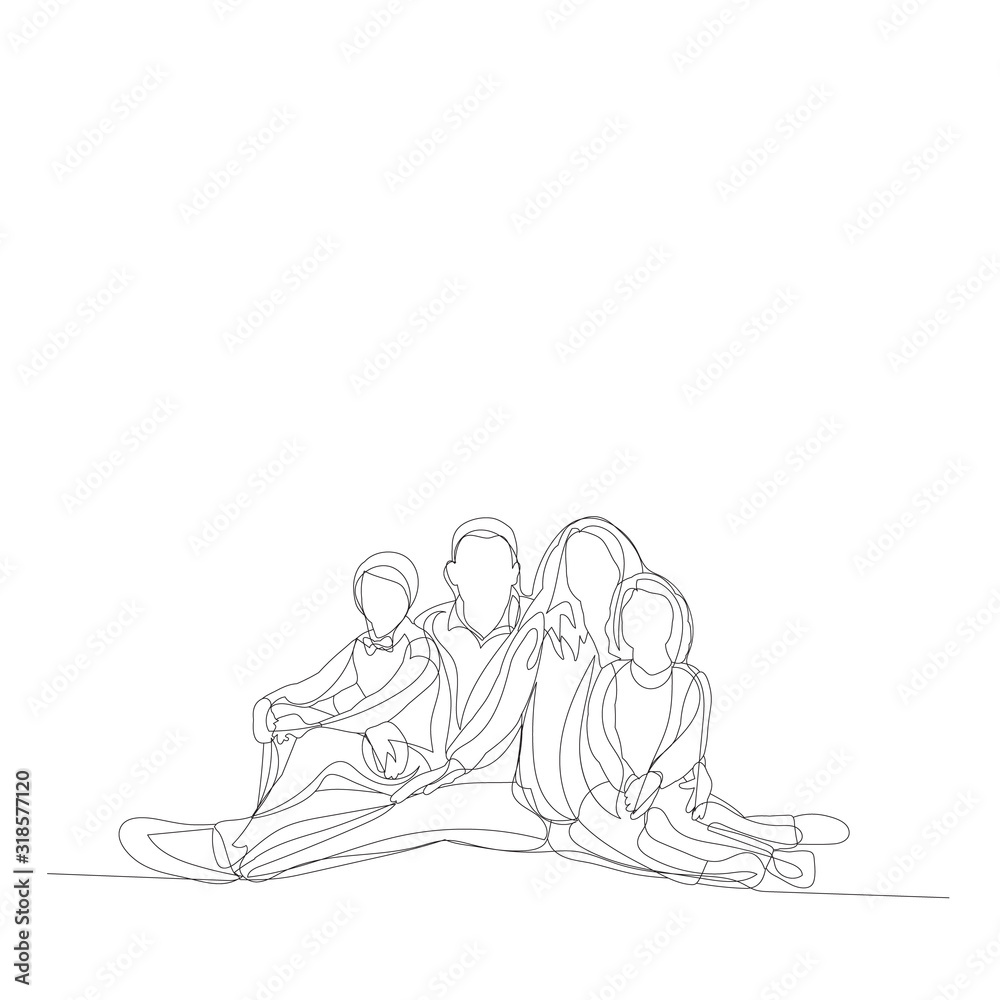single line drawing continuous, family with children