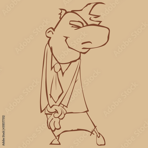 sketch of a cartoon humble man who is standing and shy