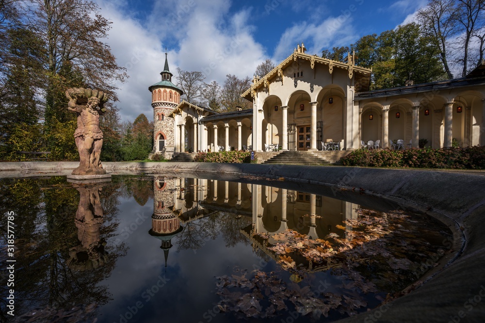 Orangery in the Sychrov castle park in autumn colors