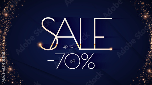 Sale banner gold metal design. Shining advertising template.