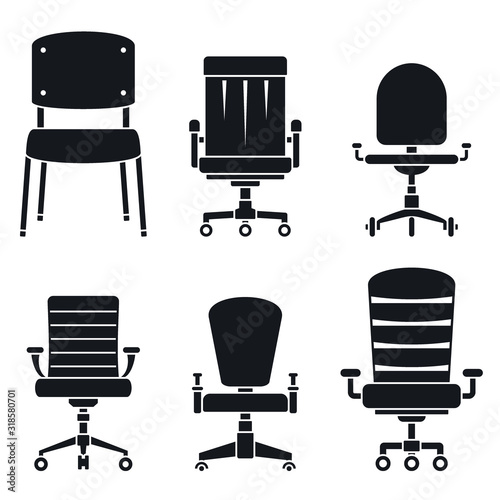 Office desk chair icons set. Simple set of office desk chair vector icons for web design on white background