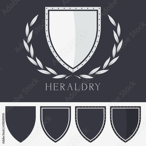Heraldic Blank Shield with Wreath Sign Vector Illustration. Symbol and Emblem of Security and Protect. Design Elements