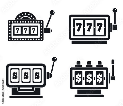 Casino slot machine icons set. Simple set of casino slot machine vector icons for web design on white background
