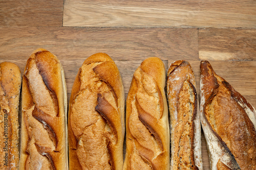 French baguettes. Fresh crisp bread. Copy space..