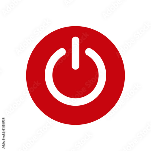 Power button icon. Simple round shape. Flat red on off switch symbol. Start sign silhouette. Vector illustration image. Isolated on white background.