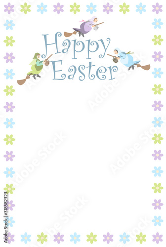 Happy Easter Greetings with scandinavian Easter Witches flying on broomsticks to Blockula (Blåkulla), vector illustration